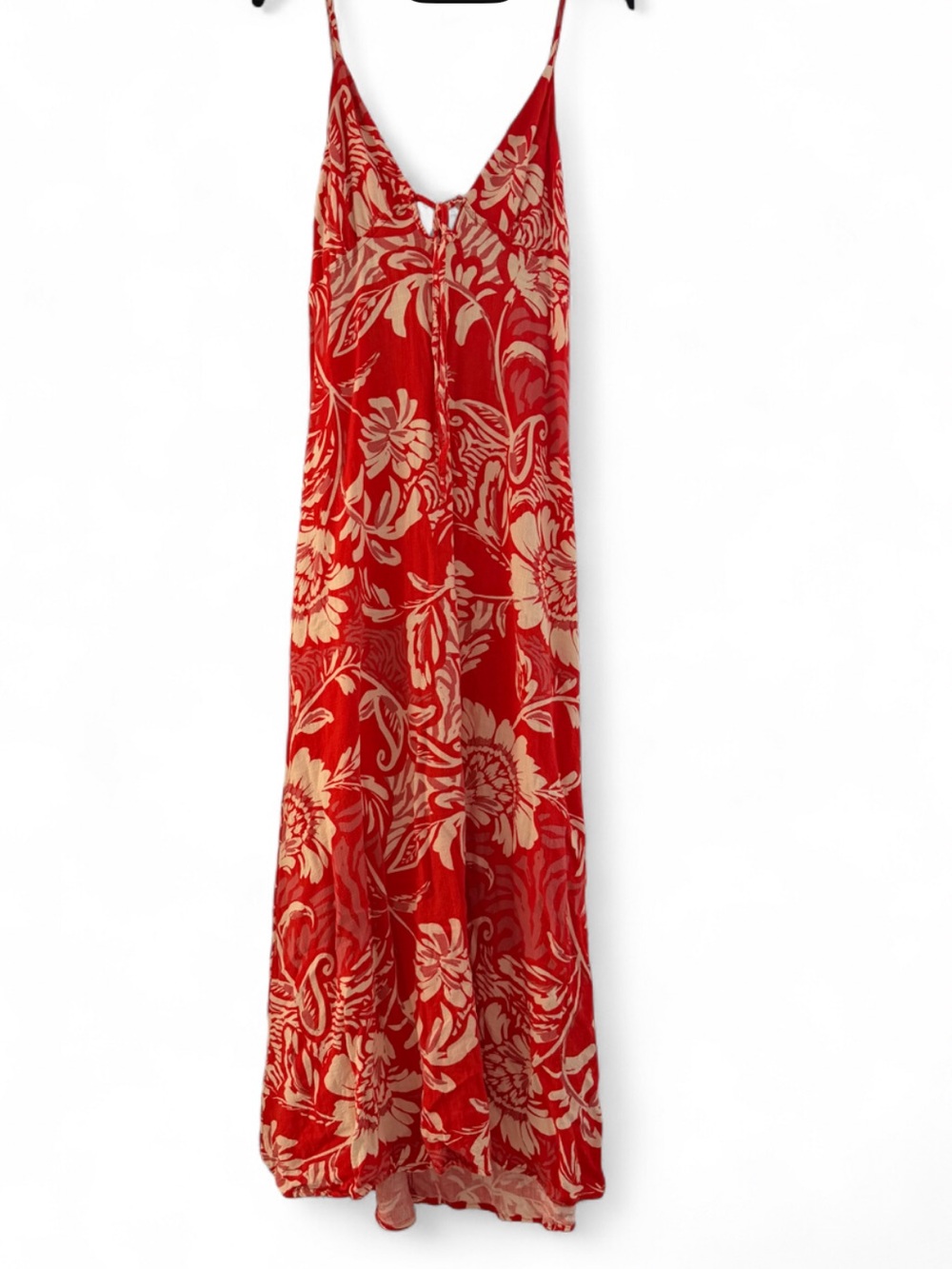 Excellent condition XL Linen Paper Heart Red Floral Maxi Dress with Cream Print